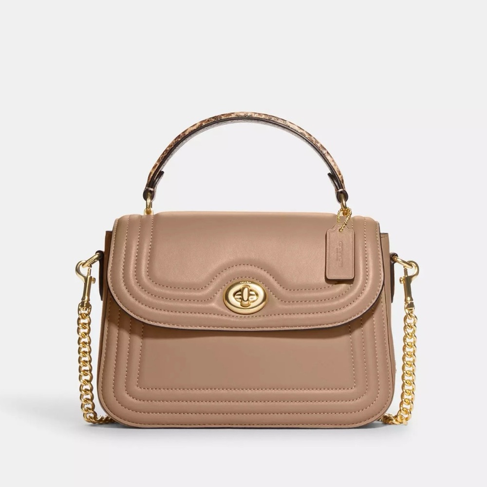 Marlie Top Handle Satchel With Border Quilting Coach NWT